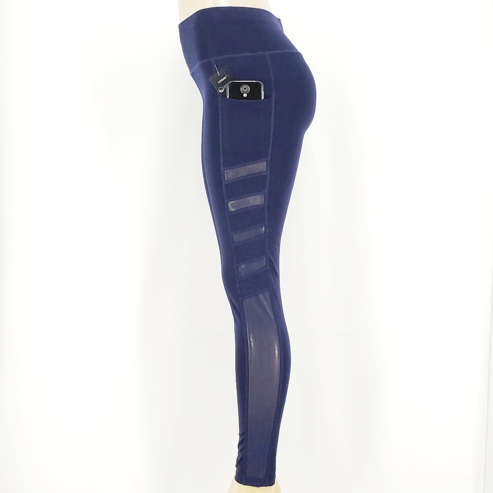 NEW Navy Yoga Active Workout Leggings with Mesh details and Pockets